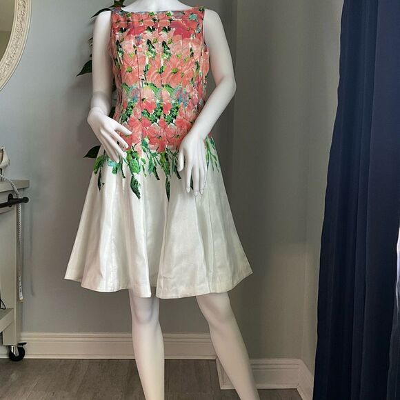 Danny & Nicole Pink and Green A-Line Mini Dress Sleeveless Bateau - Picture 1 of 6